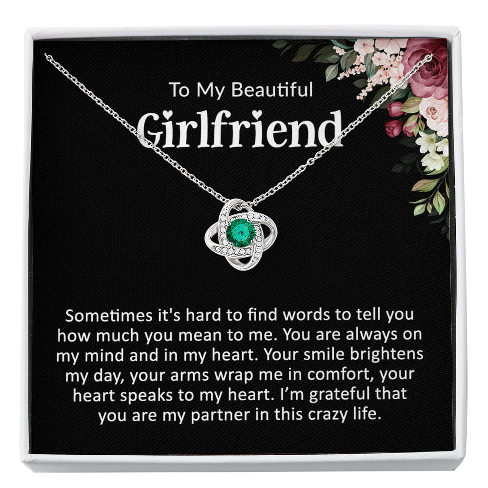 To My Girlfriend - Love Knot Birthstone Necklace