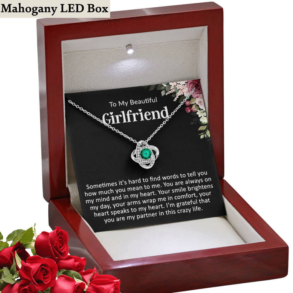 To My Girlfriend - Love Knot Birthstone Necklace